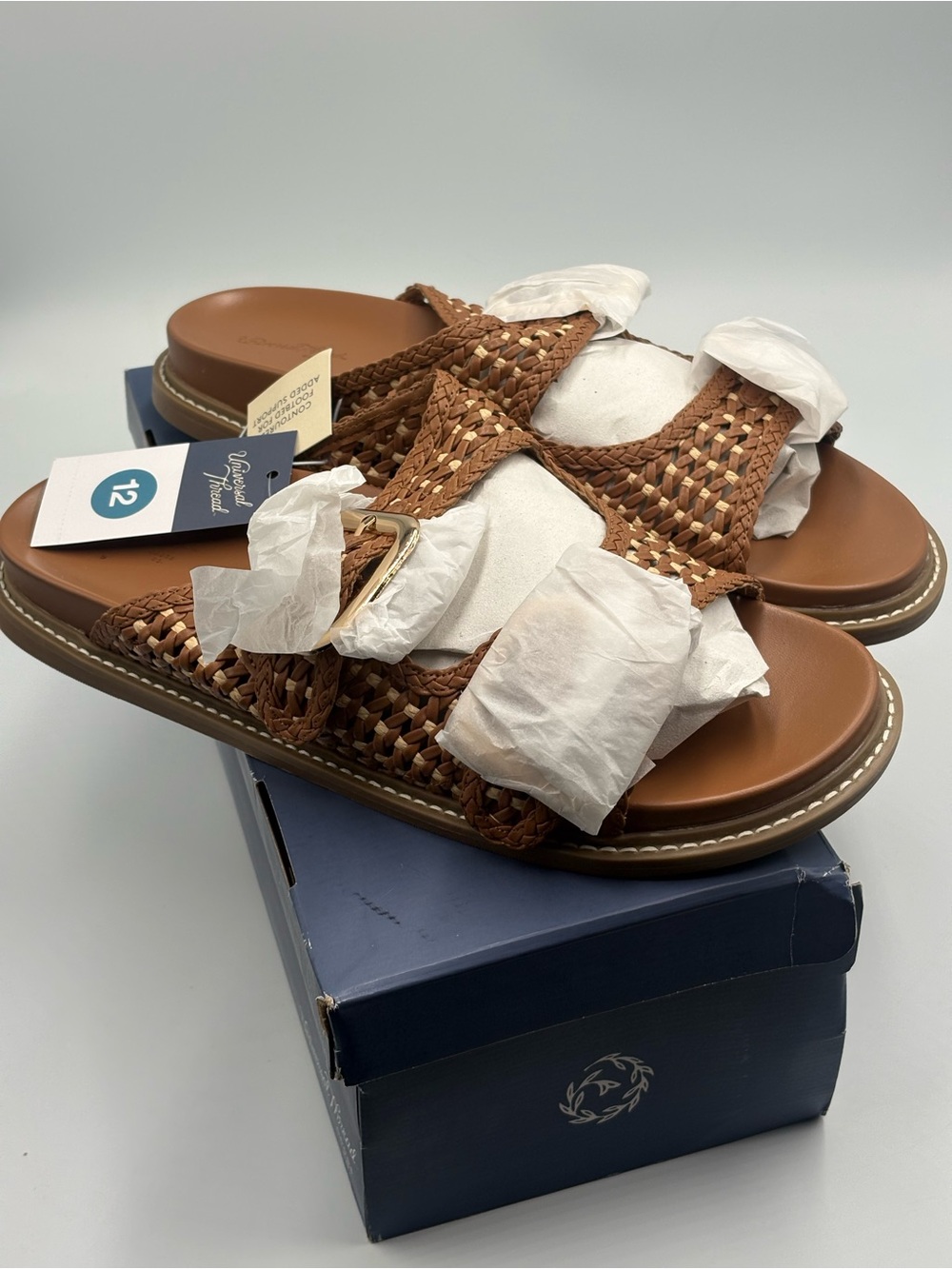 Universal Thread Women’s Size 12 Brown Woven Buckle Slide Sandals Comfort Footbe - Picture 1 of 5
